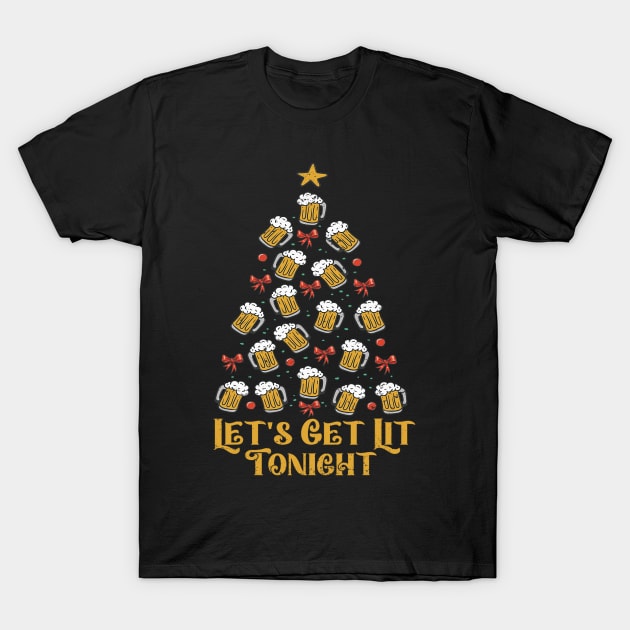 Let's Get Lit Tonight Funny Christmas Beer Wine Lover T-Shirt by bowenokau